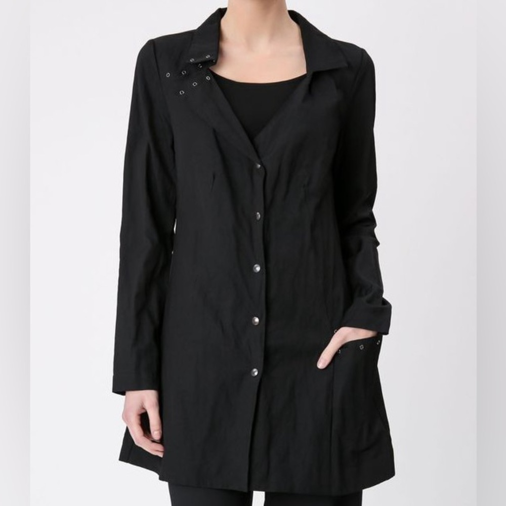 Sarah Pacini Eyelet Studed Lightweight Collar Button Front Long Jacket Y2K